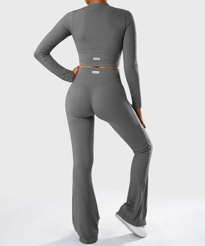 Solid Ribbed Flared Seamless Legging