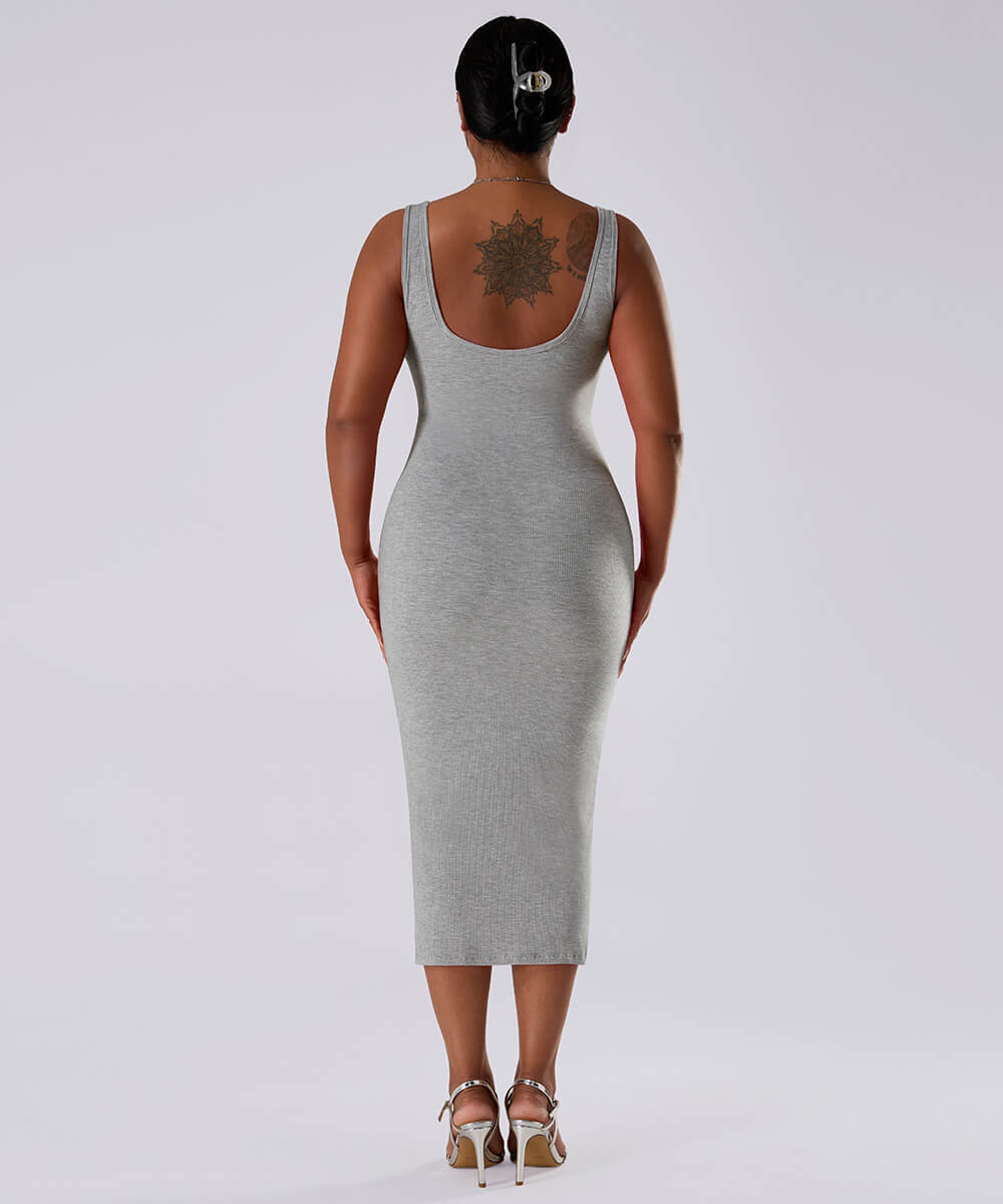 Solid Sleeveless Dress With Built in Shapewear