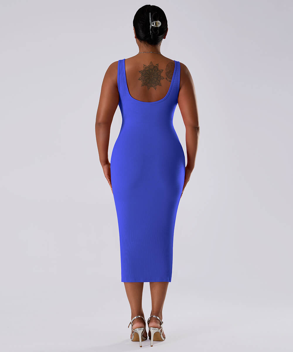 Solid Sleeveless Dress With Built in Shapewear