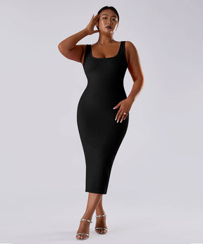 Solid Sleeveless Dress With Built in Shapewear