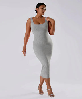 Solid Sleeveless Dress With Built in Shapewear