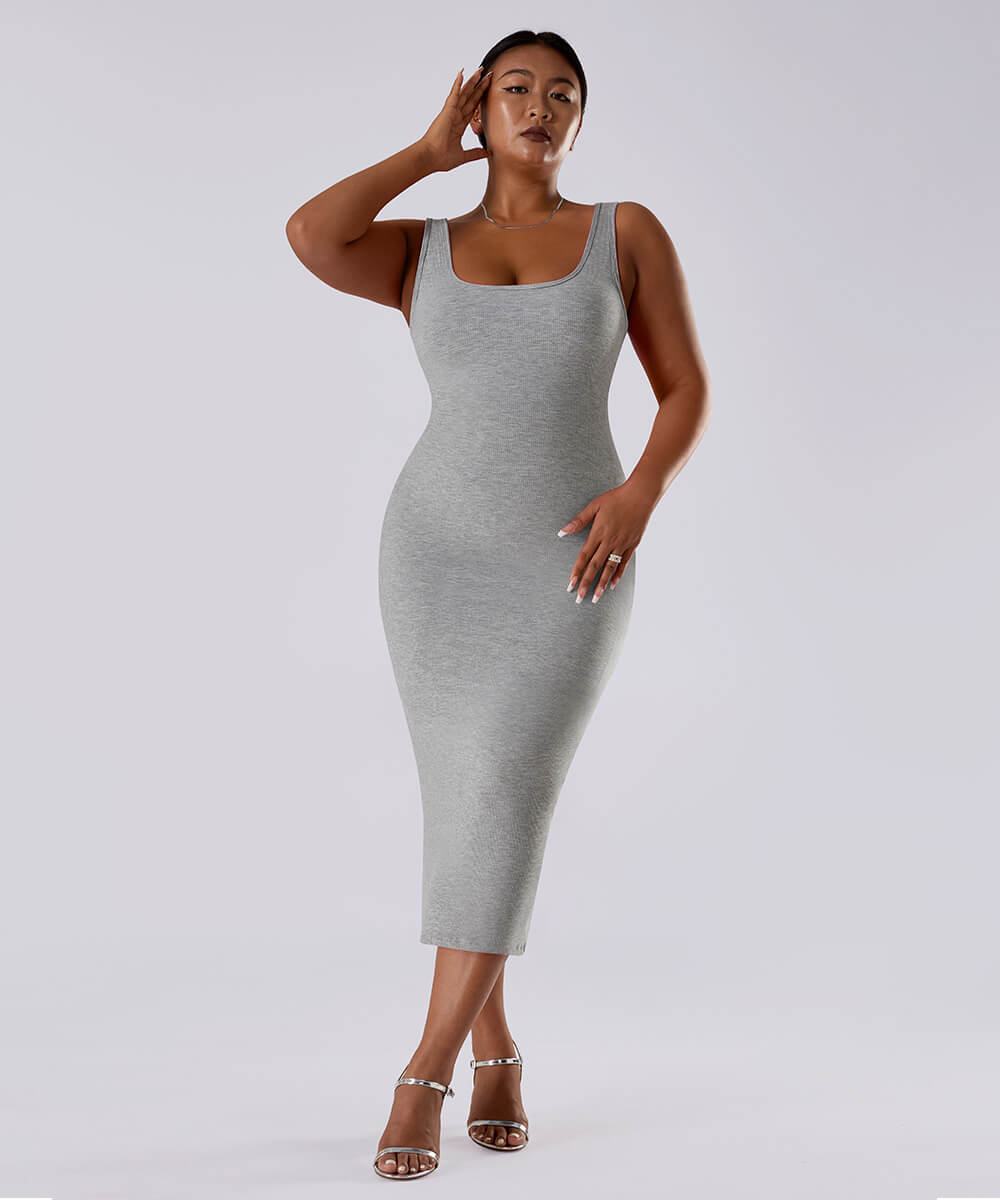 Solid Sleeveless Dress With Built in Shapewear