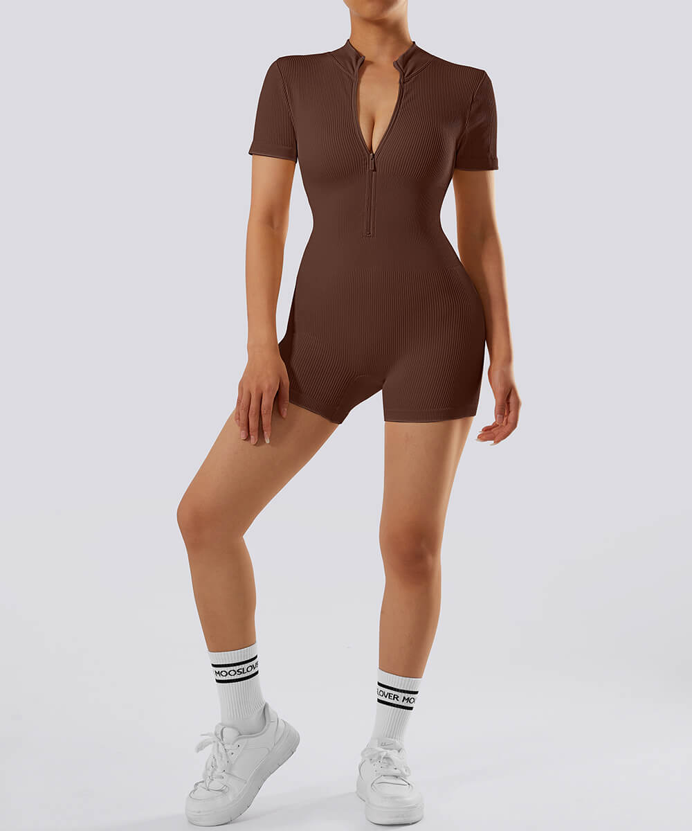 Thread Zipper Short Sleeve Romper