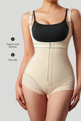 Solid Color Zipper Seamed Shapewear Bodysuit